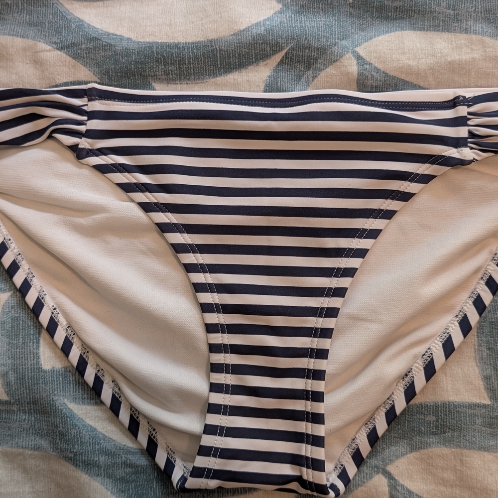 Xhilaration Navy and White Striped Swim Bottom